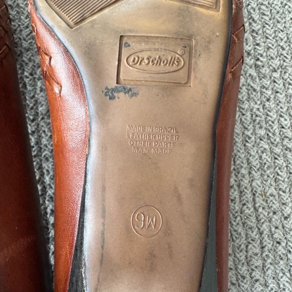 Vintage Dr. Scholls Cognac Brown Woven Leather Peep Toe Kitten Heels Dress Shoes - Picture 6 of 10